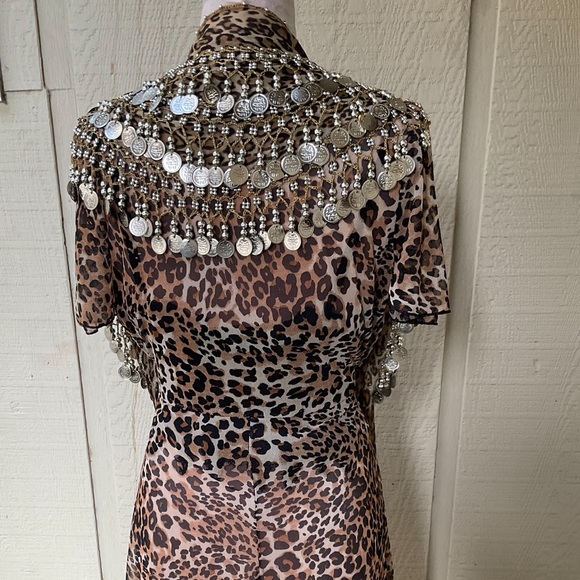 Jordan Taylor sheer tropical tribal short sleeve belted swim coverup wrap NWT  M - Picture 9 of 15